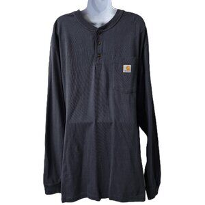 Carhartt Long Sleeve Henley Shirt L Tall Original Fit POCKET Gray Construction